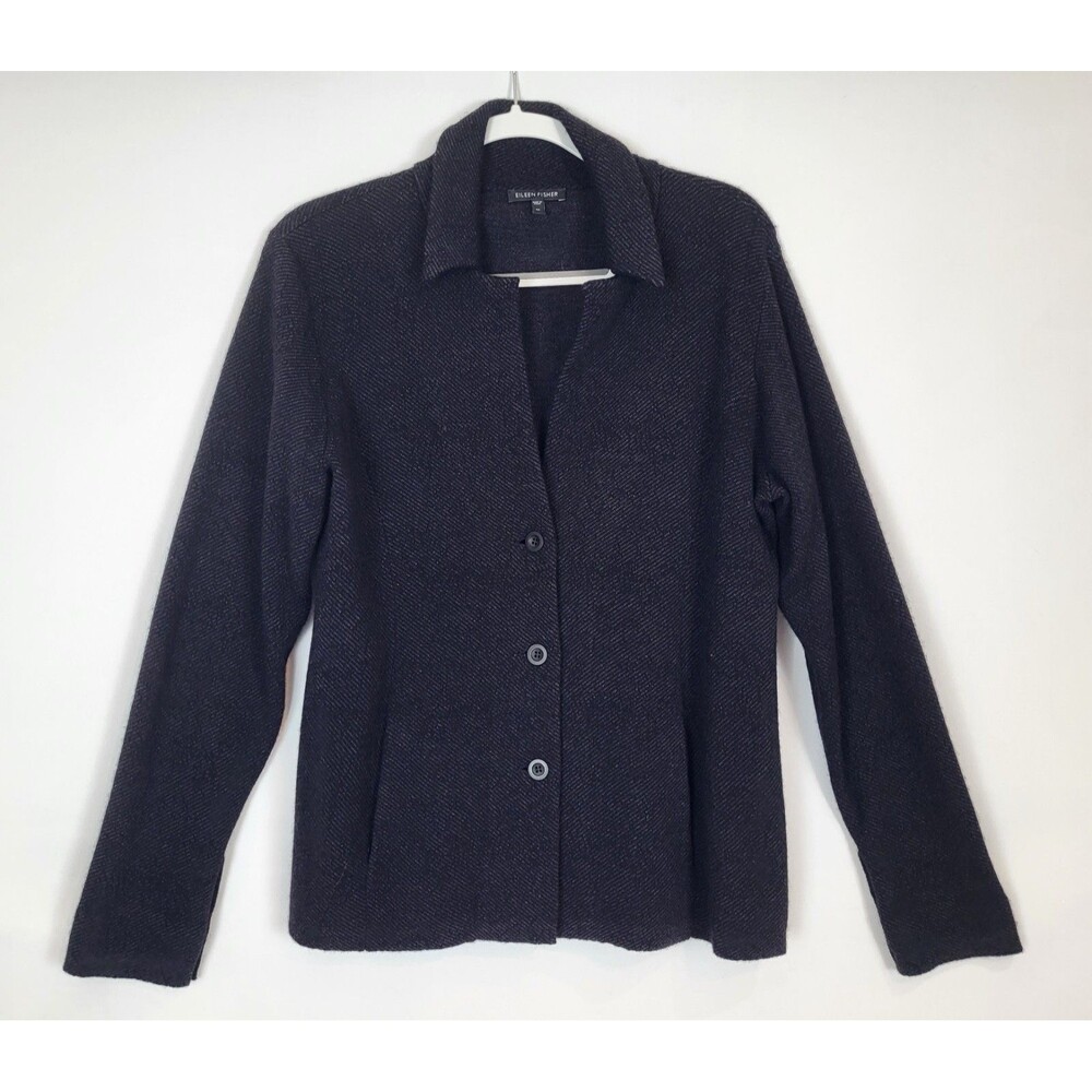 Eileen Fisher Wool Sweater Jacket Blazer Top Size Medium Black